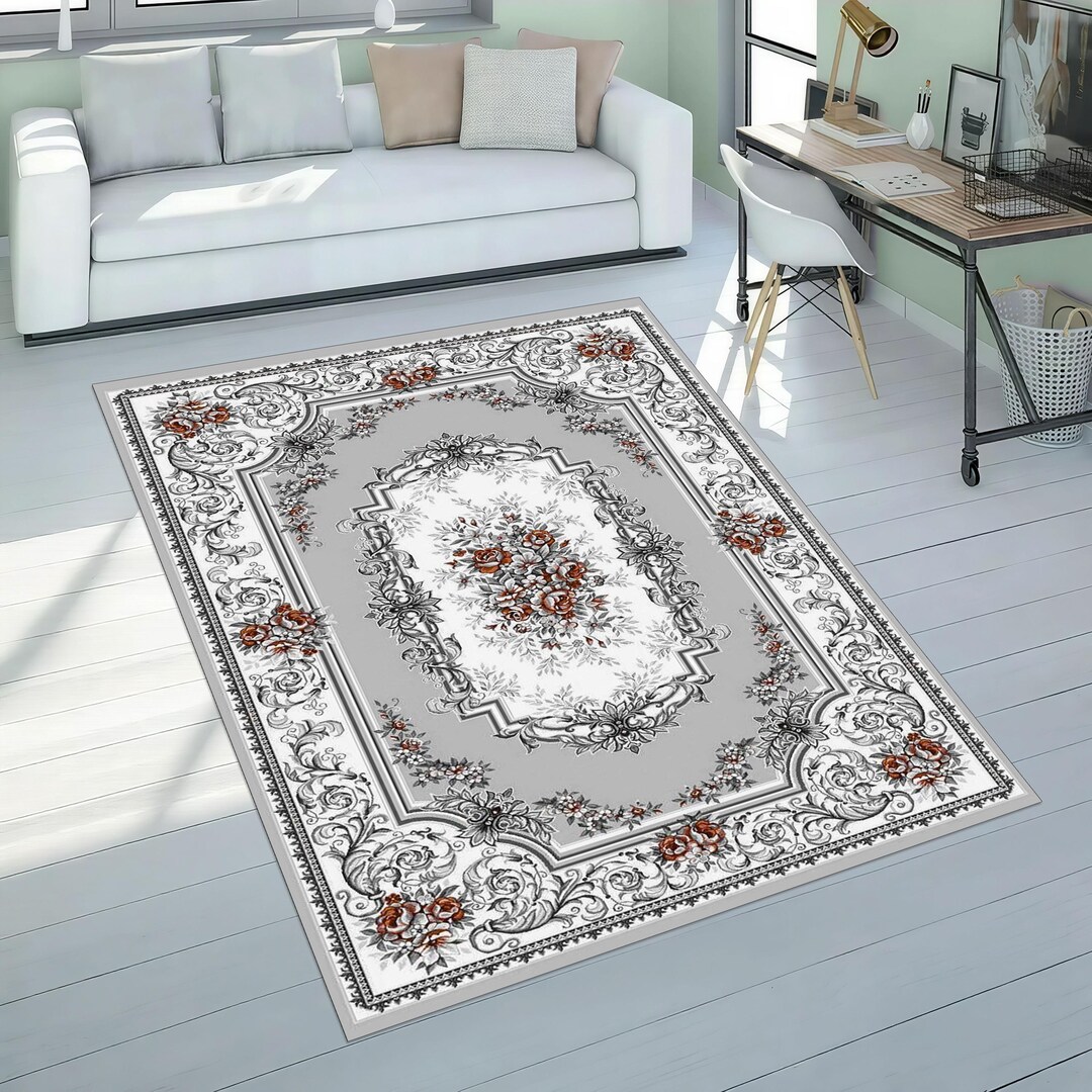 Traditional Rose Pattern Rug: Washable Non-slip Vintage Style - Etsy