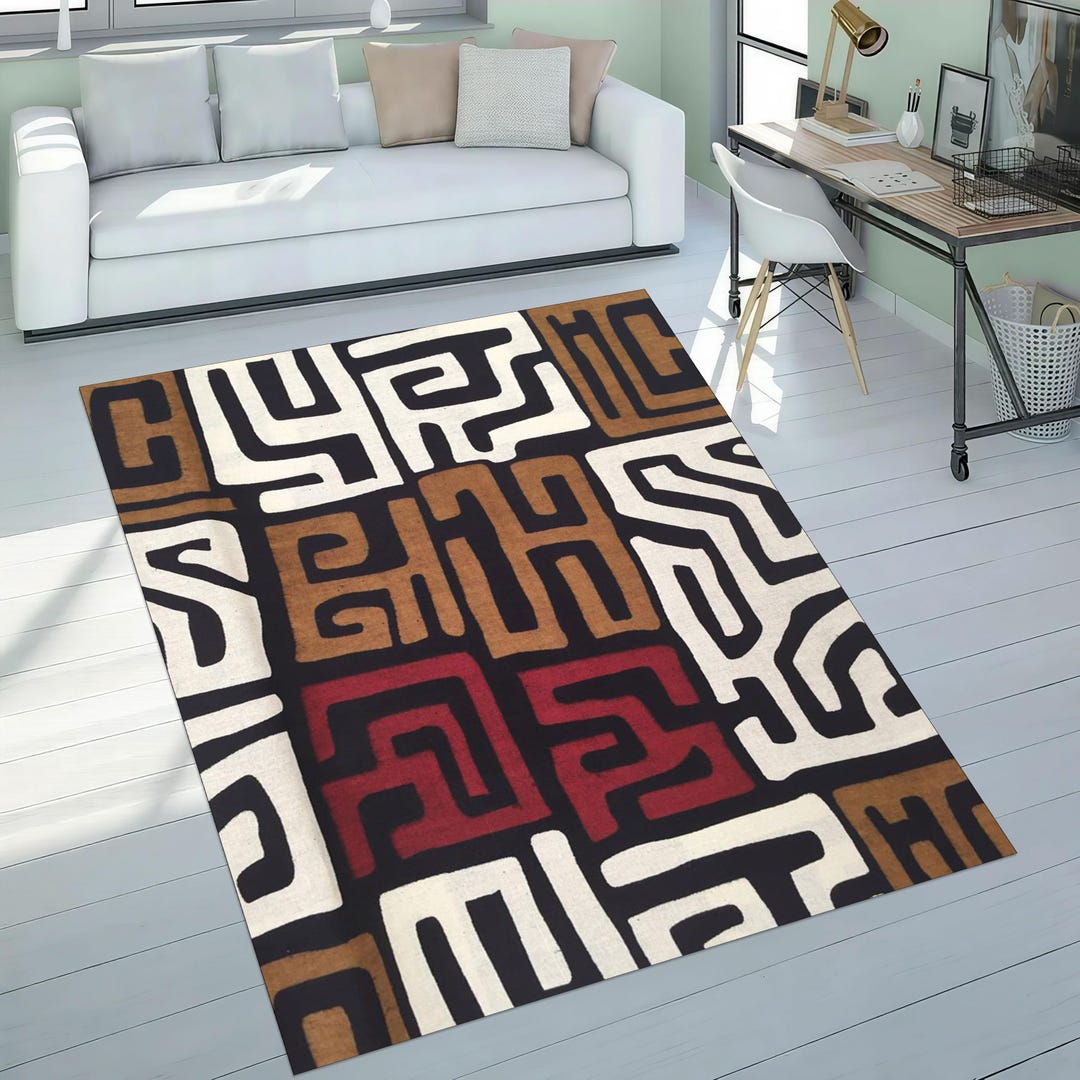 African Area Rug African Art Area Rug: Savannah Safari Design, Non-slip Washable Floor ...