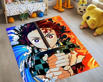 Anime Area Rug: Japanese Cartoon Design, Non-Slip Kids Room Carpet