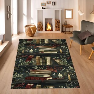 Bookcase Area Rug: Washable Non-Slip Book Lover Gift
