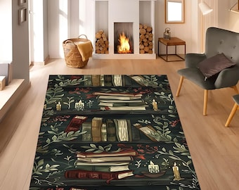 Bookcase Area Rug: Washable Non-Slip Book Lover Gift