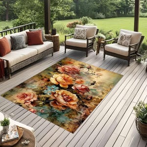 Rosendekor-Teppich, Blumenteppich, Valentinstag, Wohnzimmerteppich, Housewarminggeschenk, moderner Blumenteppich, waschbar, rutschfest
