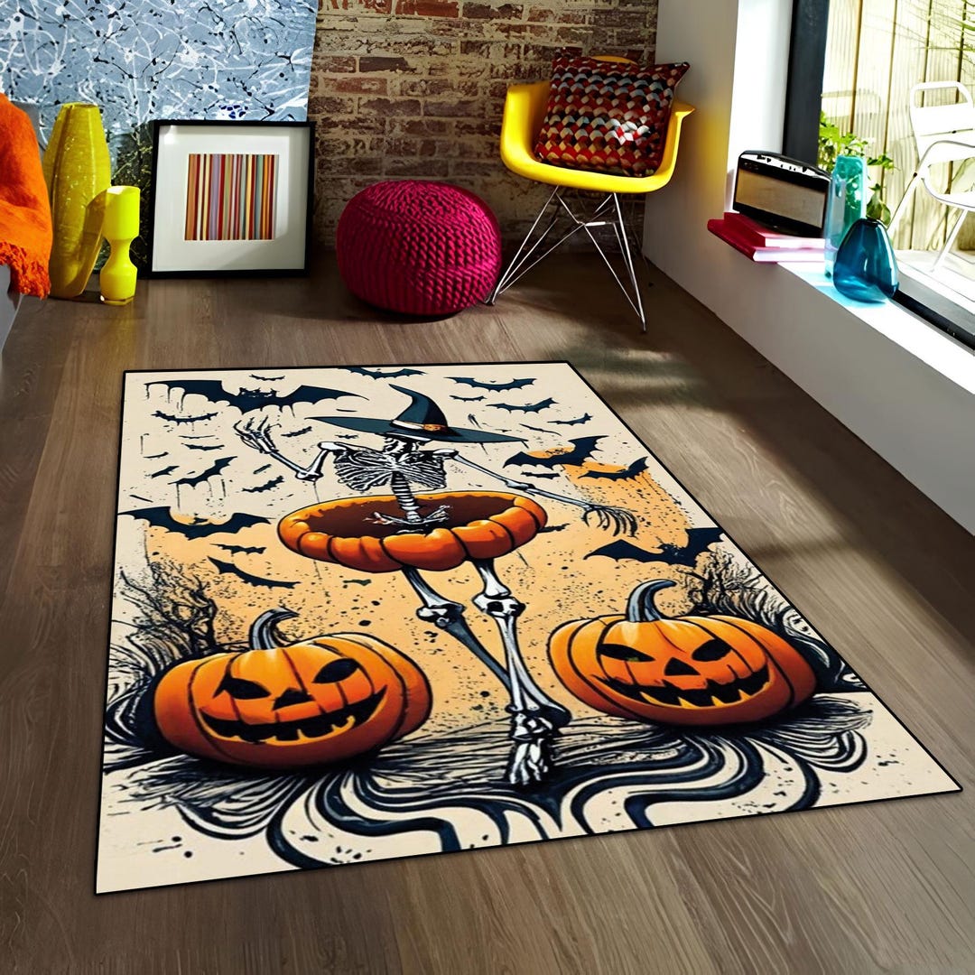 Ruggable Skeleton Rug Dancing Skeleton Halloween Rug: Gothic Non-slip Living Room Carpet - Etsy