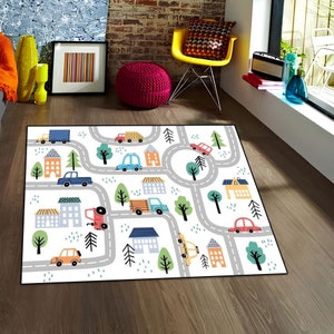 Stadswegverkeerskleed voor kinderen, stadsplattegrond kindertapijt, verkeersautowegtapijt, kinderkamerdecor, speelkleed stadsweg voor kinderkamer, tapijt voor baby's, kinderkamertapijt