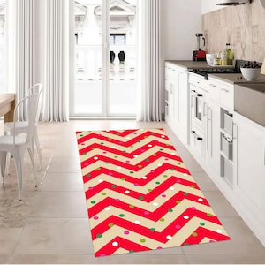 Zigzag Rug,Red and White Chevron Rug,Merry Christmas Gift Rug,Washable Non Slip Home Decor Area Rug,Kitchen Rug,Living Room Rug,Teen Room