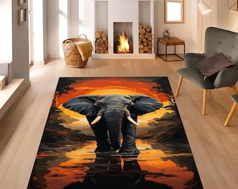 Elephant Area Rug: Non-Slip Washable Living Room Decor