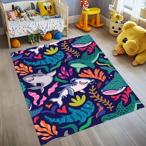 Ocean Fish Rug,Sea Rug,Underwater World Carpet,Under The Sea Nursery Mat,Baby Shower Gift,Ocean Animals Rug,Kids Area Rug,Washable Non Slip
