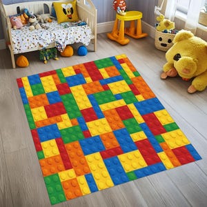 Colourful Building Blocks Rug,Building Blocks Rug,Game Room Rug,Kids Room Rug,Nursery Rug,Washable,Non-Slip Rug,Gift For Kids,Home Decor Rug