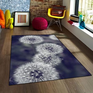 Dandelion Rug,Dandelion Lover Rug,Modern Area Rug,Living Room Rug,Elegant Botanical Rug,Housewarming Gift,Non Slip Washable Rug,Nature Rug