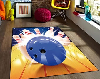 Bowling Gamer Rug: Non-Slip Washable Game Room Decor