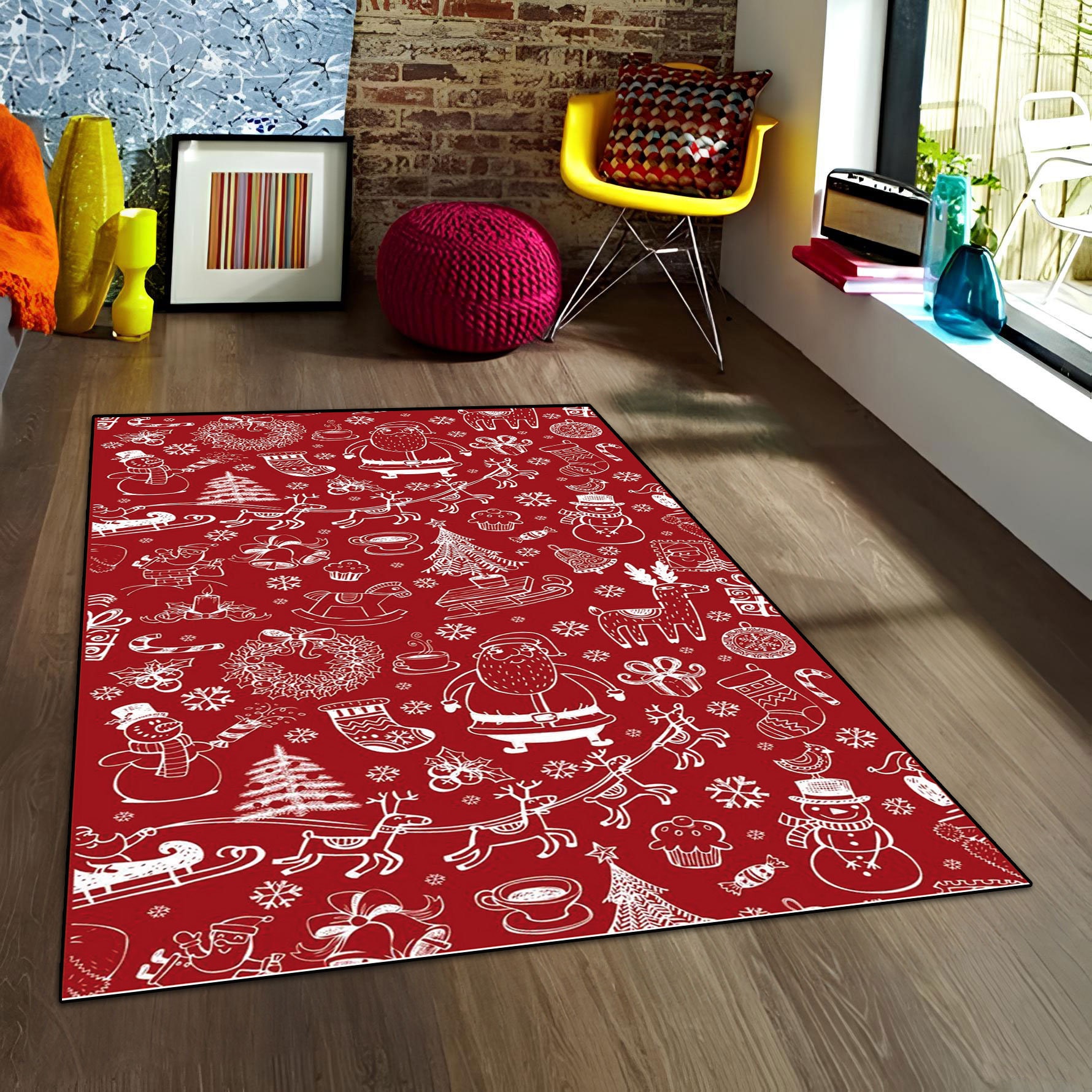 Red Merry Christmas Rug: Non-slip Holiday Home Decor - Etsy