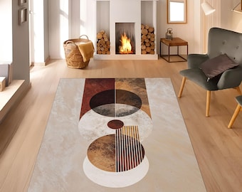 Boho Chic Area Rug: Abstract Modern Design, Non-Slip Washable