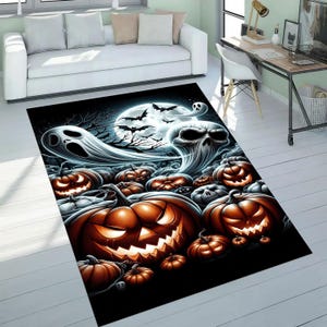 Halloween Rug,Halloween Decor Rug,Halloween Room Rug,Hallowen Gift Rug,Horror Movie Rug,Pumpkin and Ghost  Rug,Spooky Rug.Home Decor Rug