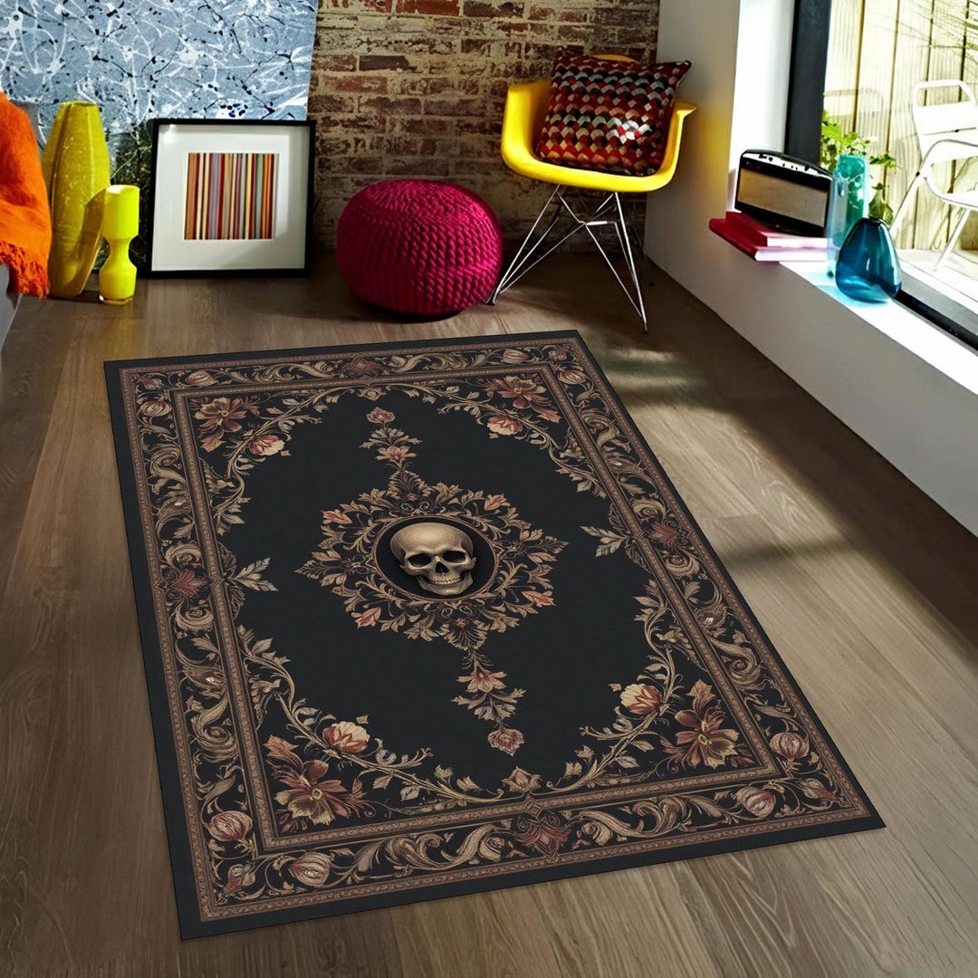 Gothic Skull Area Rug: Gothic Floral Home Decor - Etsy
