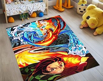 Anime Area Rug: Japanese Cartoon Design, Non-Slip Kids Room Carpet