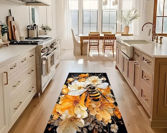 Honeycomb Area Rug: Bee Decor, Non-Slip Machine Washable Carpet