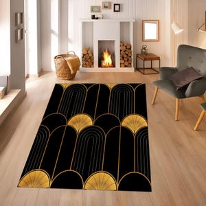 Art Deco Rug,Gold Striped Rug,Abstract Area Rug,Salon Rug,Living Room Rug,Modern Art Rug,Washable Non Slip,Home Decor Rug,Housewarming Gift