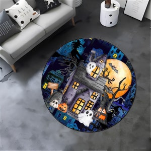 Halloween Rug,Halloween Decor Rug,Halloween Themed Rug,Hallowen Gift,Home Decor Rug,Pumpkin and Cat Decor Rug,Modern Area Rug,Kids Room Rug