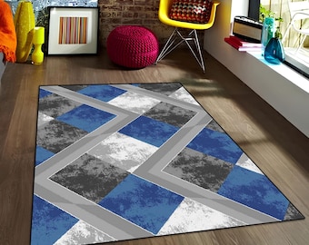 Alfombra con formas geométricas: Arte moderno, lavable y antideslizante.