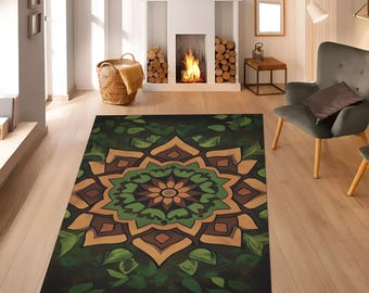 Floral Mandala Rug: Bohemian Ethnic Decor, Non-Slip Area Rug