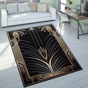 Art Deco Rug,Gold Striped Rug,Abstract Area Rug,Salon Rug,Living Room Rug,Modern Art Rug,Washable Non Slip,Home Decor Rug,Housewarming Gift