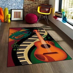 Music Decor Rug,Guitar Rug,Music Room Rug,Instrument Rug,Clef Rug,Music Notes Rug,Washable, Non Slip Area Rug,Teen Gift Rug,Music Lover Rug