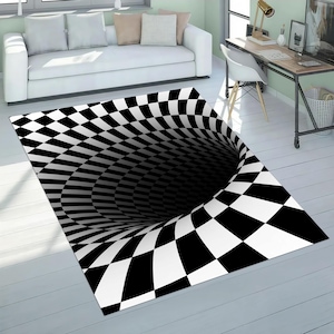 Alfombra 3D Vortex Illusion: Alfombra moderna en blanco y negro