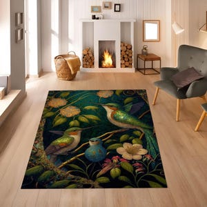 Hummingbird Decor Rug,Animal Rug,Floral Area Rug,Nature Floor Rug,Living Room Rug,Non Slip Washable Gift Rug,Botanic Design,Home Decor Rug