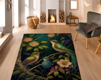 Kolibri Teppich mit Blumenmuster: Rutschfest, waschbar, botanisches Design