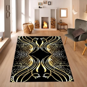 Art Deco Rug,Gold Striped Rug,Abstract Area Rug,Salon Rug,Living Room Rug,Modern Art Rug,Washable ,Non Slip,Home Decor Rug,Housewarming Gift