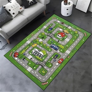 Stadswegverkeerskleed voor kinderkamer, stadskaart kindertapijt, tapijt verkeersauto wegenkaart, stadswegspeelkleed voor kinderen, wasbaar tapijt voor baby's, cadeau