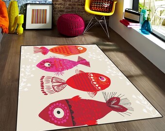 Alfombra de peces de colores: lavable y antideslizante.