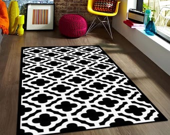 Abstract Geometric Area Rug: Modern Minimalist Home Decor.Black and White Rug