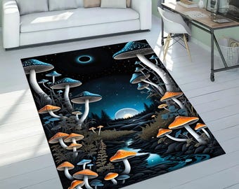Alfombra con decoración de hongos de colores: lavable y antideslizante