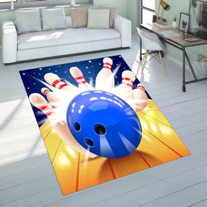 Bowling Gamer Rug: Non-Slip Washable Game Room Decor