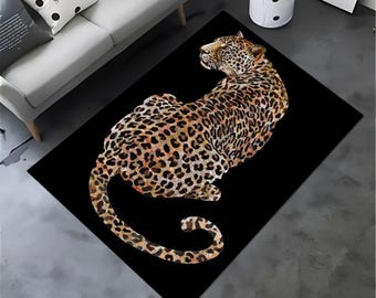 Leopard Mosaic Rug: Washable Non Slip Animal Home Decor