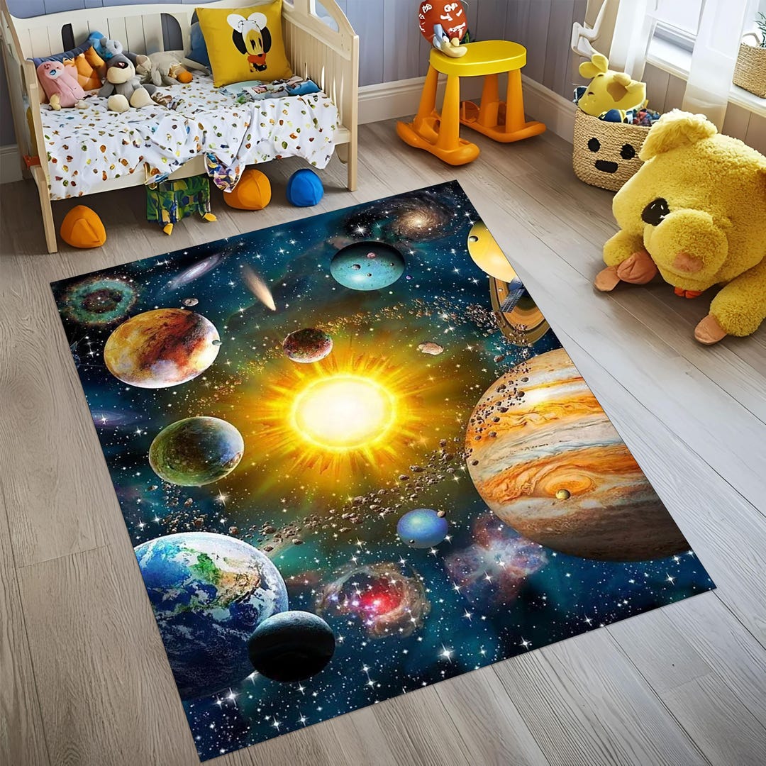 Solar Systen Rug Washable Space Rug: Solar System Kids Room Decor - Etsy