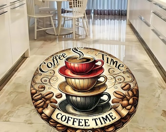 Coffee Cup Kitchen Rug: Washable Non-Slip Area Rug