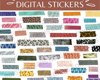 60 Hand-drawn Washi Tape Digital Stickers | Planner Graphics (digital ...