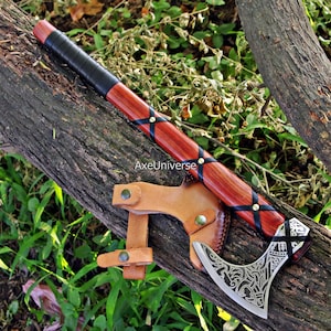 Handmade Carbon Steel Viking Axe, Red Padauk Handle, Father's day gifts.