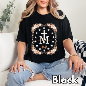Marian Shirts, Marian Catholic T-Shirt, Virgin Mary T-shirt, Floral Women Religious Shirts, Catholic Gifts For Women, Catholic T-shirt