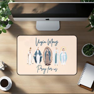 Boho Name Desk Mat, Catholic Desk Mat, Marian Mouse Pad, Personalized Gaming Mouse Pad Large Mousepad, Handwriting, Office Decorer