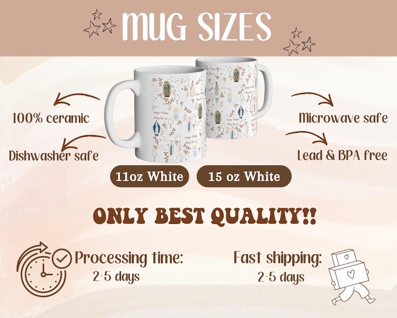 Mug Notre-Dame de Fatima, Mug catholique, Mug marial, Tasse de 325 ml, Mug à café marial catholique, Prière du Je vous salue Marie, Tasse de 445 ml, Cadeau catholique, Guadalupe image 13
