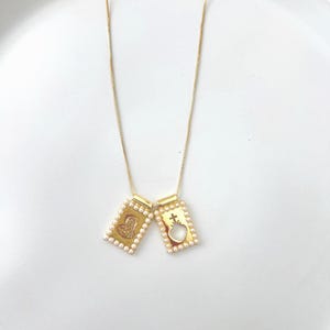 18k Gold Plated Scapular Necklace, Pearl Scapular Jewelry, Miraculous Medal, Religious Gift, Catholic Necklace, Virgin Mary Necklace.