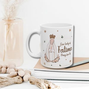 Our Lady of Fatima Mug, Catholic Mug, Marian Mug, 11oz cup, Catholic Marian Coffee Mug Hail Mary Prayer, 15oz cup, Catholic Gift Fatima Gift