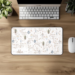 Custom Boho Name Desk Mat, Catholic Desk Mat, Marian Desk Mat, Personalized Gaming Mouse Pad Large Mousepad, Handwriting, Name Desk Mat,