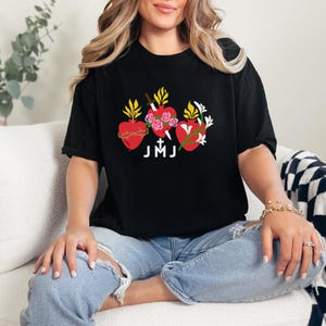 Holy family Hearts, Catholic Sweatshirt, Adult Sacred Heart of Jesus Tee, Unisex Sweatshirt, Holy Hearts Catholic Sweatshirt
