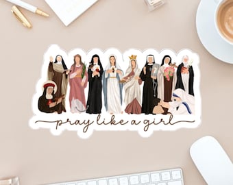 Pray Like a Girl sticker, Waterbottle Stickers, Female Catholic Gift, Spiritualism Gift for her, Holy saint, Pray Sticker