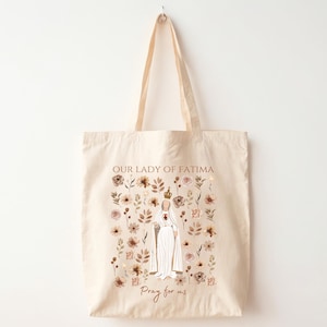 Unsere Liebe Frau von Fatima Einkaufstasche, katholische Einkaufstasche, religiöses Geschenk, Jungfrau Maria Tshirt, gesegnete Maria Tee, Unsere Liebe Frau von Fatima Floral Einkaufstasche