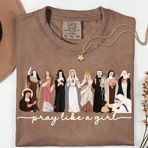 Comfort Colors® katolsk helgon be som en flicka kristen t-shirt, marian kors t-shirt, katolsk helgon t-shirt, gåva för kvinnor, kristen t-shirt bild 1